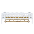 Full Size Wood Daybed With Trundle And Fence Guardrails, White Full White Solid Wood Mdf