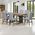 Mid Century Solid Wood 7 Piece Dining Table Set Extendable Kitchen Table Set With Upholstered Chairs And 12