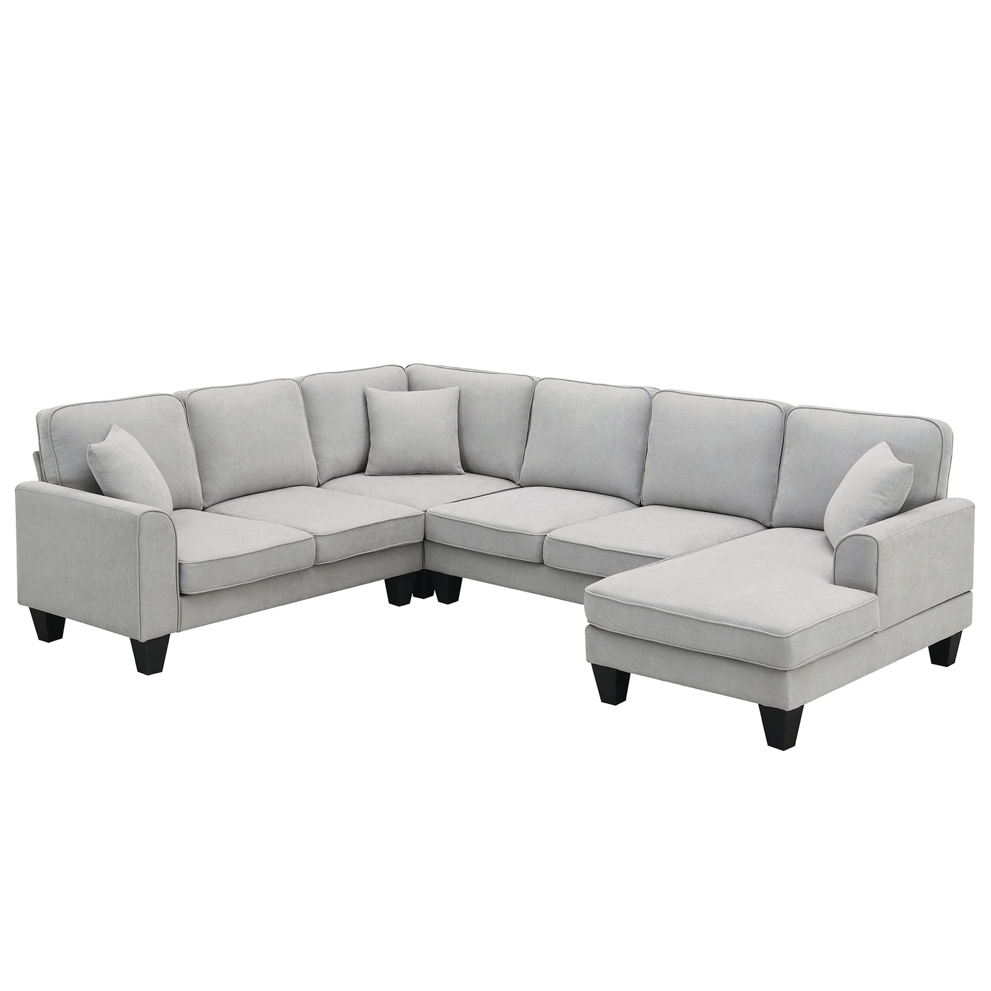 108*85.5" Modern U Shape Sectional Sofa, 7 Seat Fabric Sectional Sofa Set With 3 Pillows Included For Living Room, Apartment, Office,3 Colors Light Grey Fabric