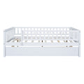 Full Size Wood Daybed With Trundle And Fence Guardrails, White Full White Solid Wood Mdf