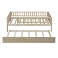 Twin Size Wood Daybed With Trundle And Fence Guardrails, Natural Twin Natural Solid Wood Mdf