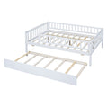 Full Size Wood Daybed With Trundle And Fence Guardrails, White Full White Solid Wood Mdf