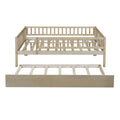 Full Size Wood Daybed With Trundle And Fence Guardrails, Natural Full Natural Solid Wood Mdf