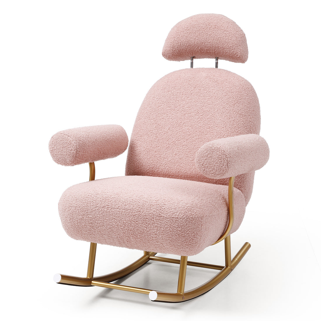 Modern Sherpa Fabric Nursery Rocking Chair,Accent Upholstered Rocker Glider Chair For Baby And Kids,Comfy Armchair With Gold Metal Frame,Leisure Sofa Chair For Nursery Bedroom Living Room,Dark Pink Pink Polyester