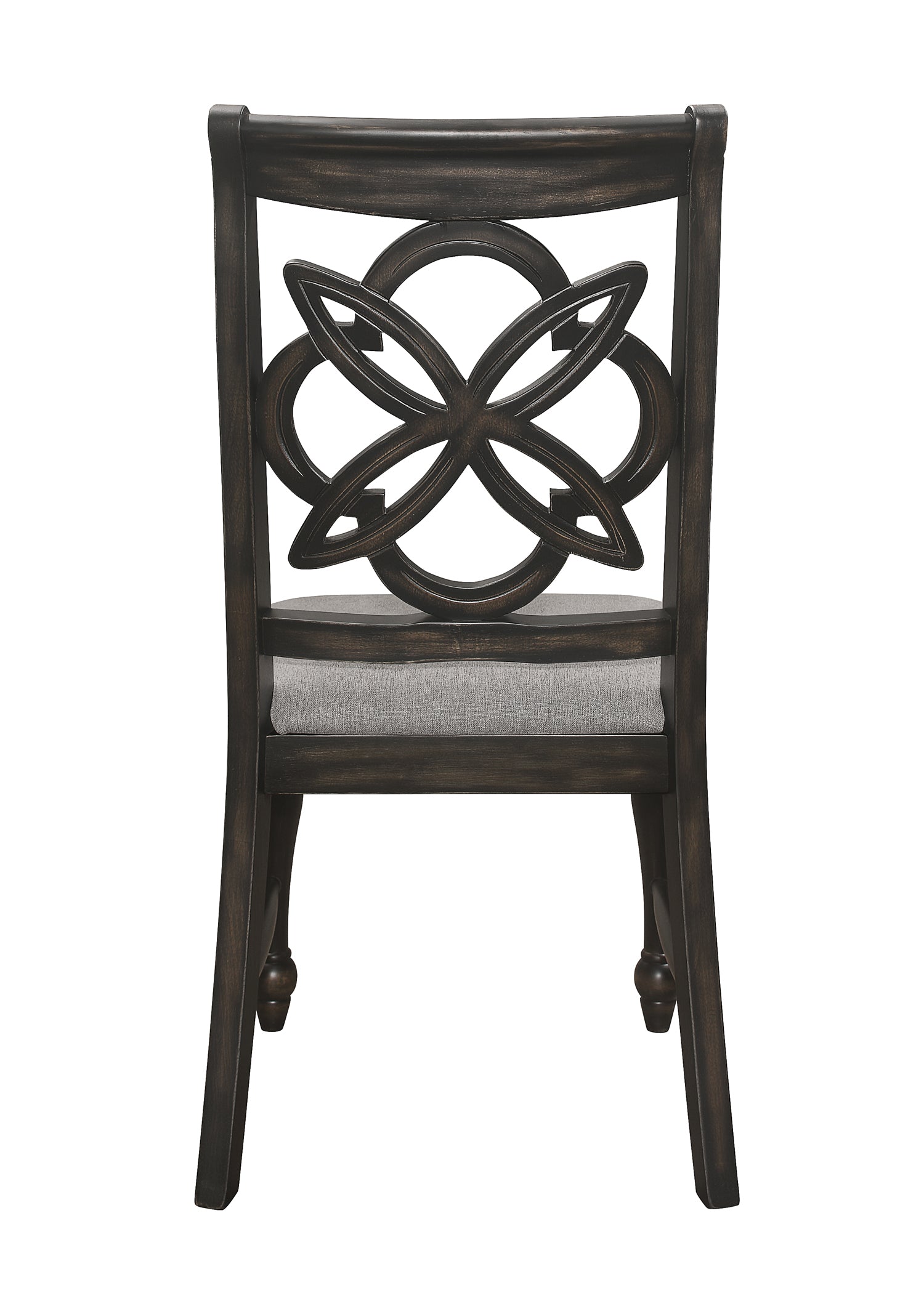 Brown Gray Finish Round Table Top Upholstered Seats Chair Wooden Dining Room Furniture 7Pc Set Solid Wood Wood Wood Grey Brown Gray Seats 4 Wood Dining Room Traditional,Vintage Rectangular Round Dining Table With Chair Wood