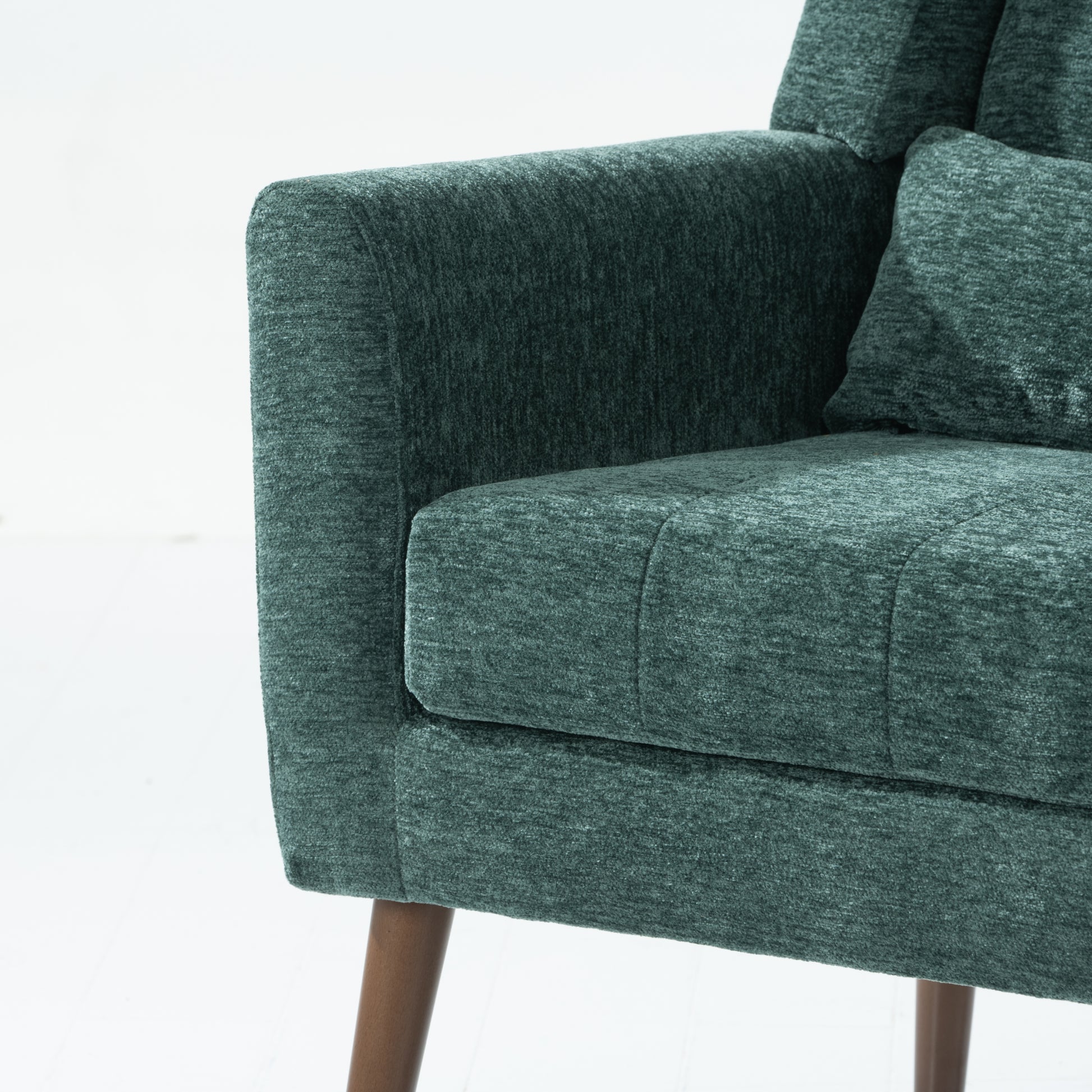 Modern Accent Chair,Chenille Arm Chairs For Living Room,Upholstered Mordern Armchair,Comfy Soft Padded Lounge Chair In Small Space, Bedroom, W Pillow, Solid Wood Leg Blackish Green Blackish Green Light Brown Primary Living Space Modern Rubberwood Foam