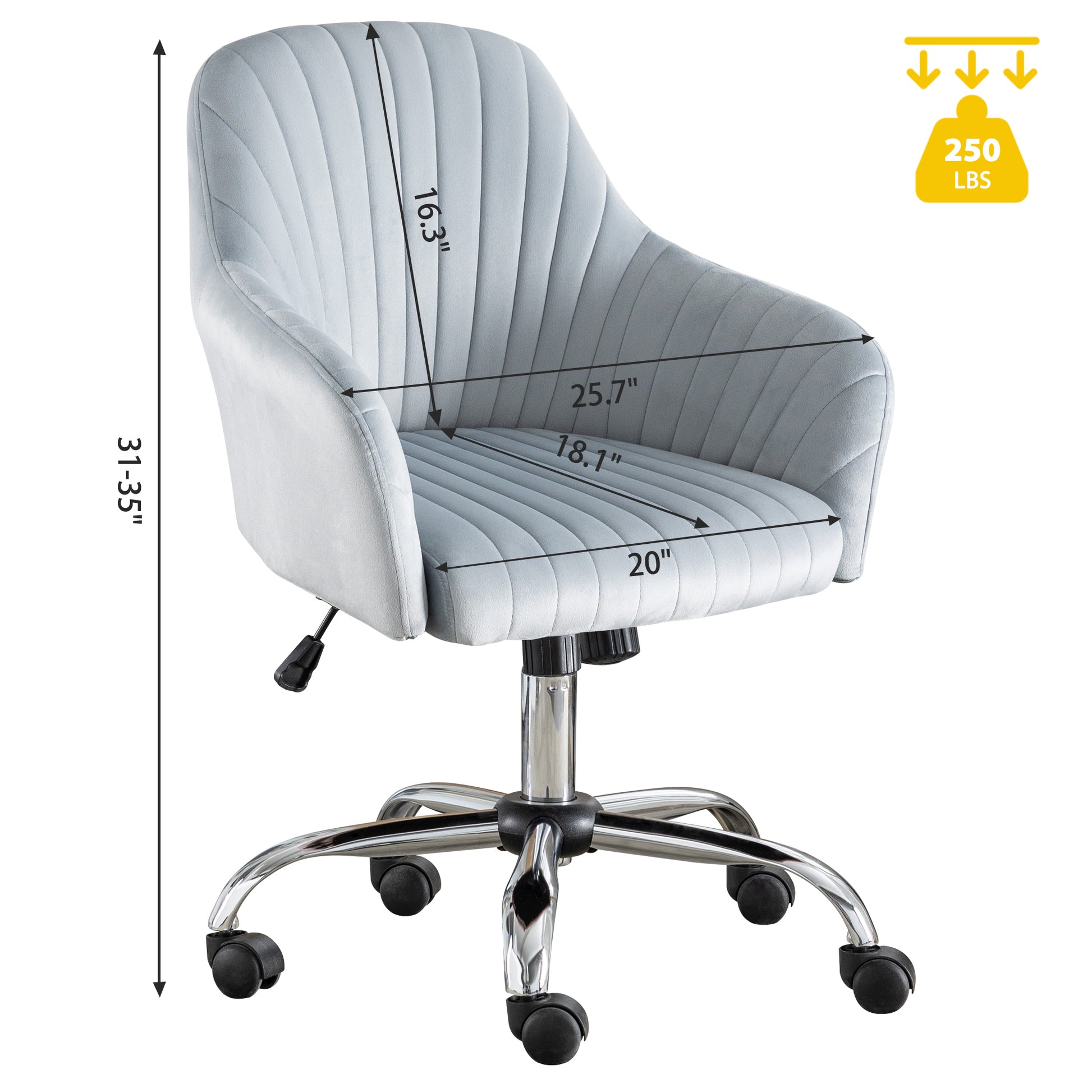 Accent Chair Modern Home Office Leisure Chair With Adjustable Velvet Height And Adjustable Casters Darkgrey Dark Gray Cotton Velvet