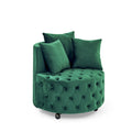 Velvet Upholstered Swivel Chair For Living Room, With Button Tufted Design And Movable Wheels, Including 3 Pillows, Green Green Foam