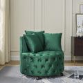 Velvet Upholstered Swivel Chair For Living Room, With Button Tufted Design And Movable Wheels, Including 3 Pillows, Green Green Foam