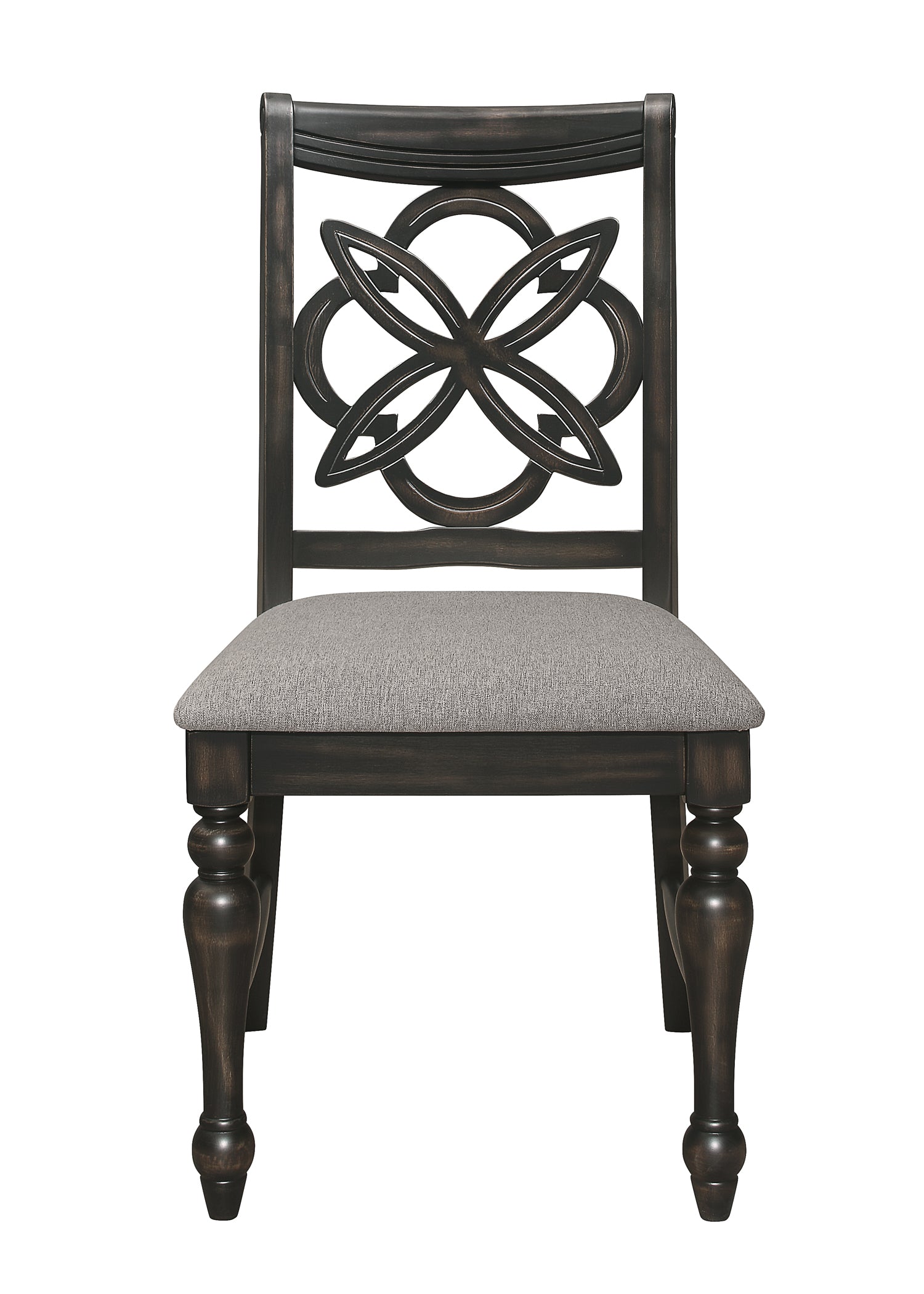 Brown Gray Finish Round Table Top Upholstered Seats Chair Wooden Dining Room Furniture 7Pc Set Solid Wood Wood Wood Grey Brown Gray Seats 4 Wood Dining Room Traditional,Vintage Rectangular Round Dining Table With Chair Wood