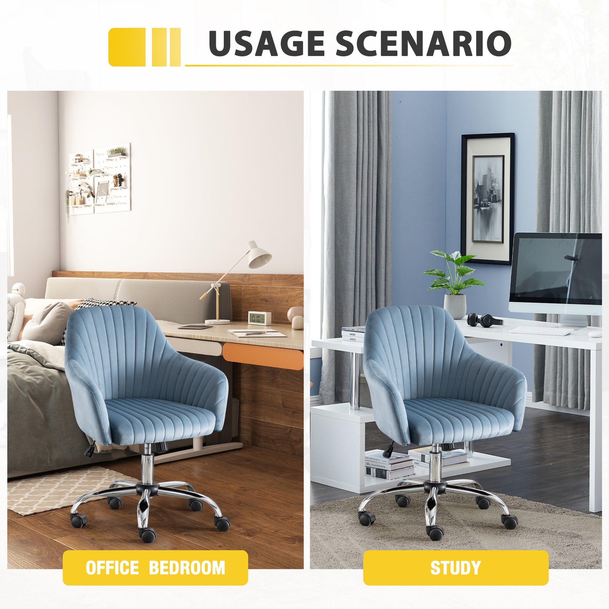 Accent Chair Modern Home Office Leisure Chair With Adjustable Velvet Height And Adjustable Casters Lightblue Light Blue Cotton Velvet