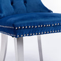 Nikki Collection Modern, High End Tufted Solid Wood Contemporary Velvet Upholstered Dining Chair With Chrome Stainless Steel Plating Legs,Nailhead Trim,Set Of 2,Blue And Chrome, Sw1701Bl Blue Foam Velvet