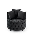 Velvet Upholstered Swivel Chair For Living Room, With Button Tufted Design And Movable Wheels, Including 3 Pillows, Black Black Foam