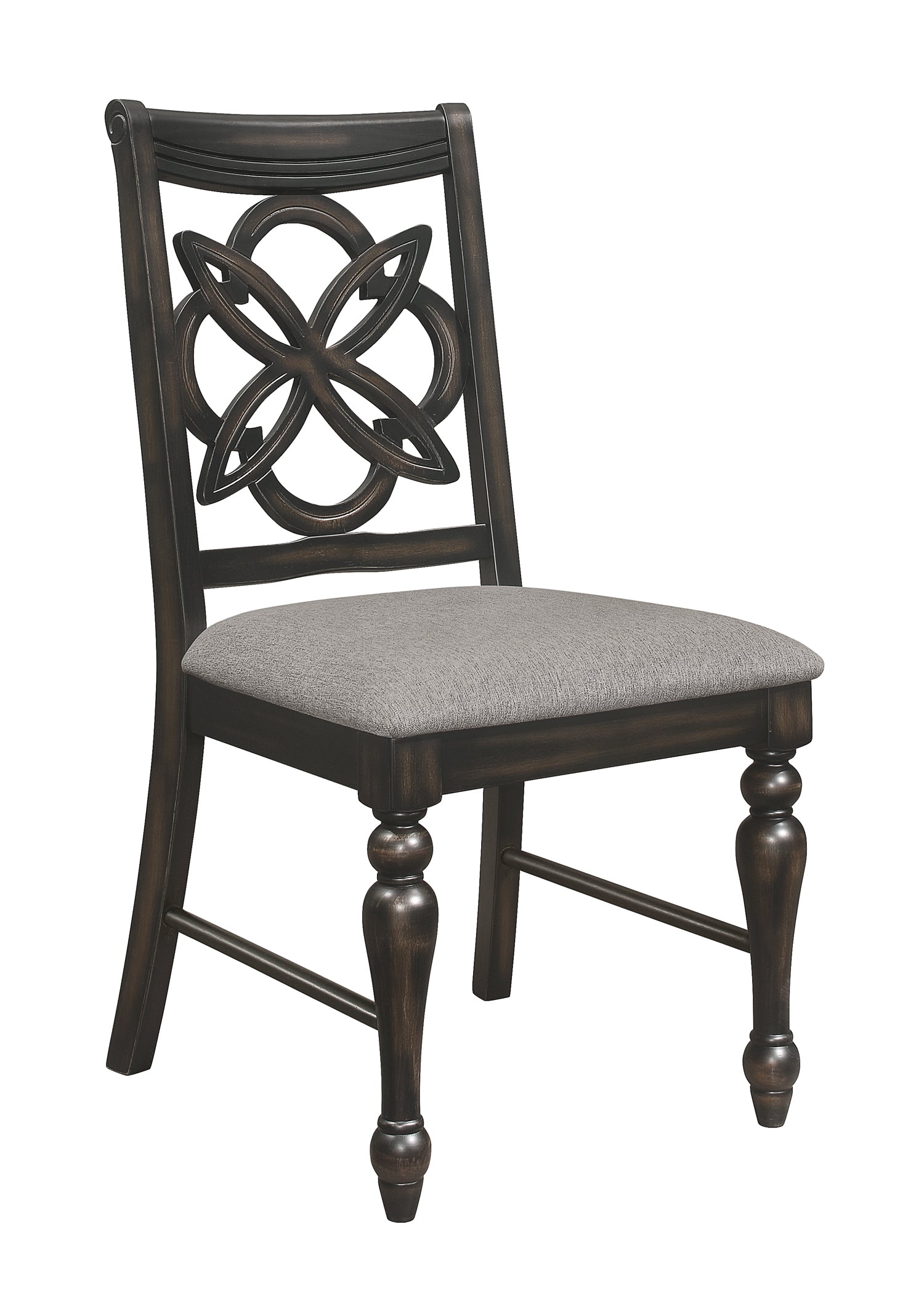 Brown Gray Finish Round Table Top Upholstered Seats Chair Wooden Dining Room Furniture 7Pc Set Solid Wood Wood Wood Grey Brown Gray Seats 4 Wood Dining Room Traditional,Vintage Rectangular Round Dining Table With Chair Wood