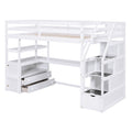 Twin Size Loft Bed With Desk And Shelves, Two Built In Drawers, Storage Staircase, White White Pine