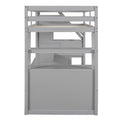 Twin Size Loft Bed With Desk And Shelves, Two Built In Drawers, Storage Staircase, Gray Gray Pine