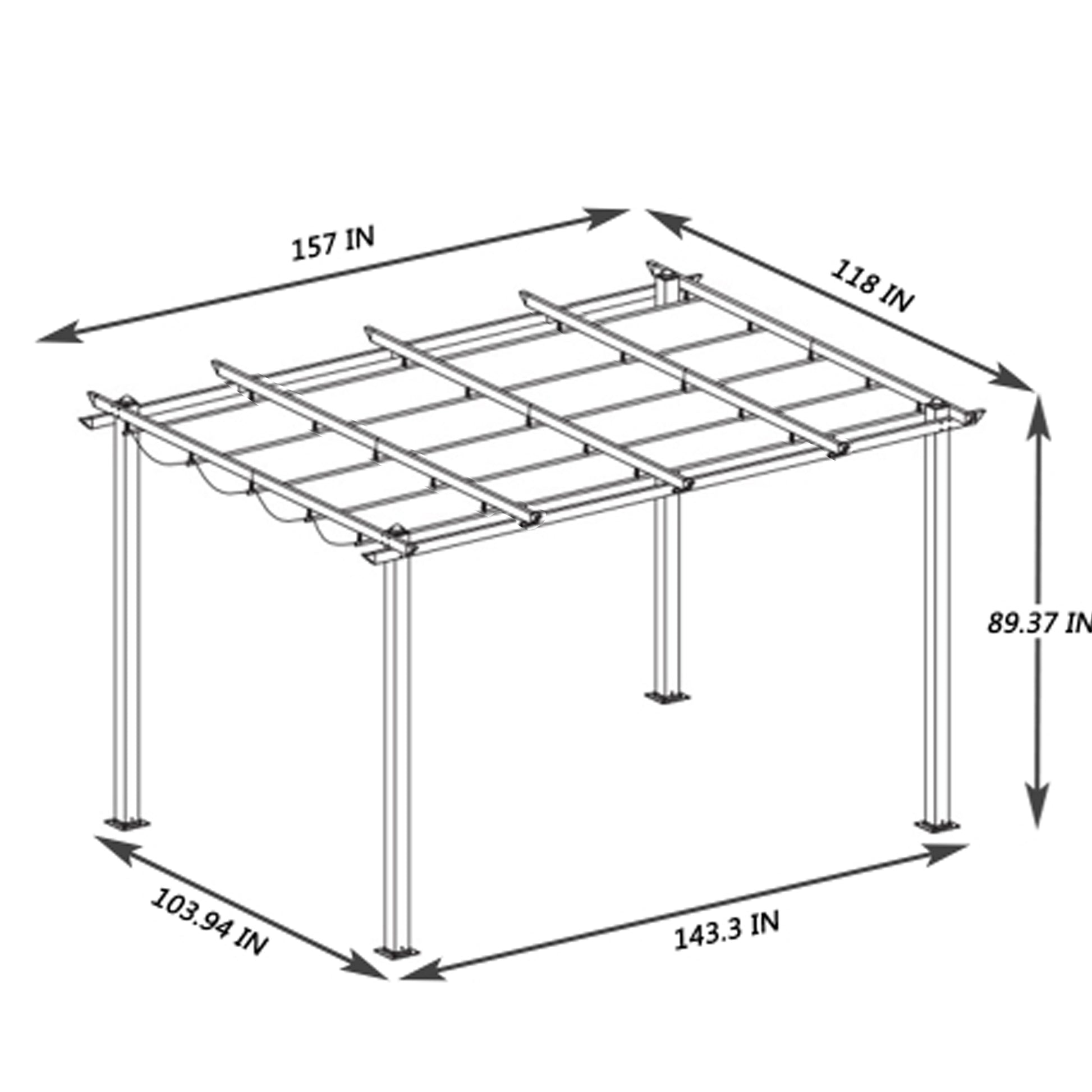 13 X 10 Ft Outdoor Patio Retractable Pergola With Canopy Sun Shelter Pergola For Gardens,Terraces,Backyard Beige Aluminium