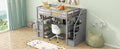 Twin Size Loft Bed With Desk And Shelves, Two Built In Drawers, Storage Staircase, Gray Gray Pine