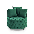 Velvet Upholstered Swivel Chair For Living Room, With Button Tufted Design And Movable Wheels, Including 3 Pillows, Green Green Foam