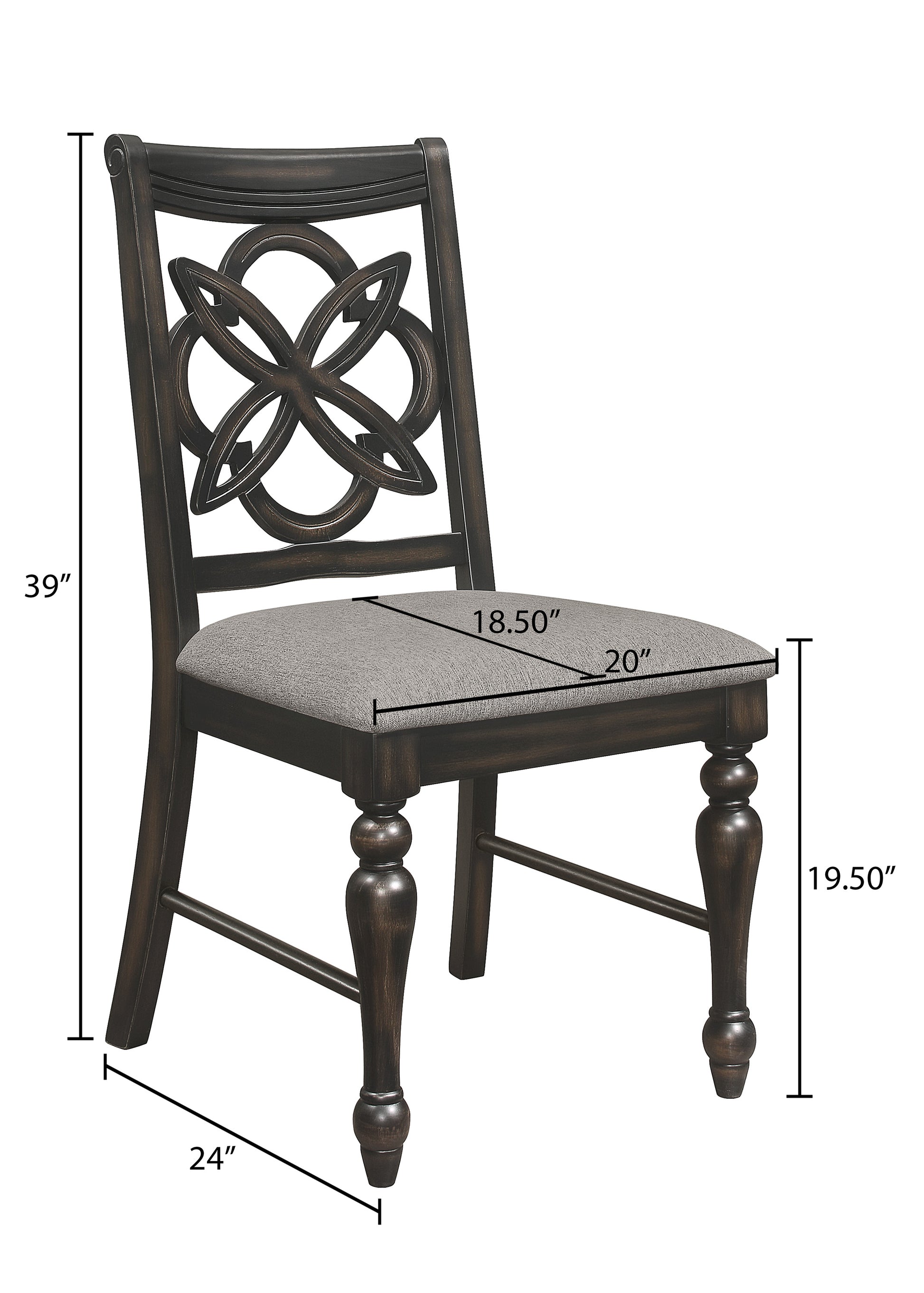 Brown Gray Finish Round Table Top Upholstered Seats Chair Wooden Dining Room Furniture 7Pc Set Solid Wood Wood Wood Grey Brown Gray Seats 4 Wood Dining Room Traditional,Vintage Rectangular Round Dining Table With Chair Wood