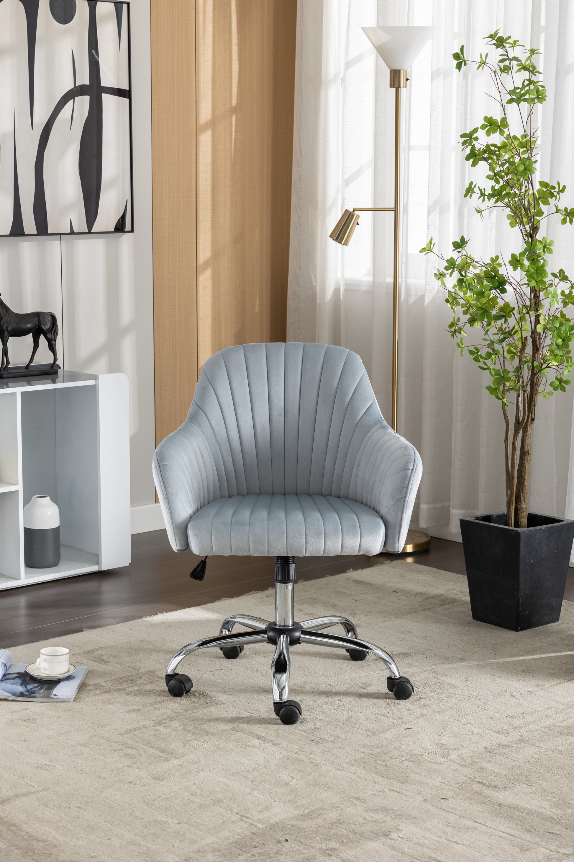 Accent Chair Modern Home Office Leisure Chair With Adjustable Velvet Height And Adjustable Casters Darkgrey Dark Gray Cotton Velvet