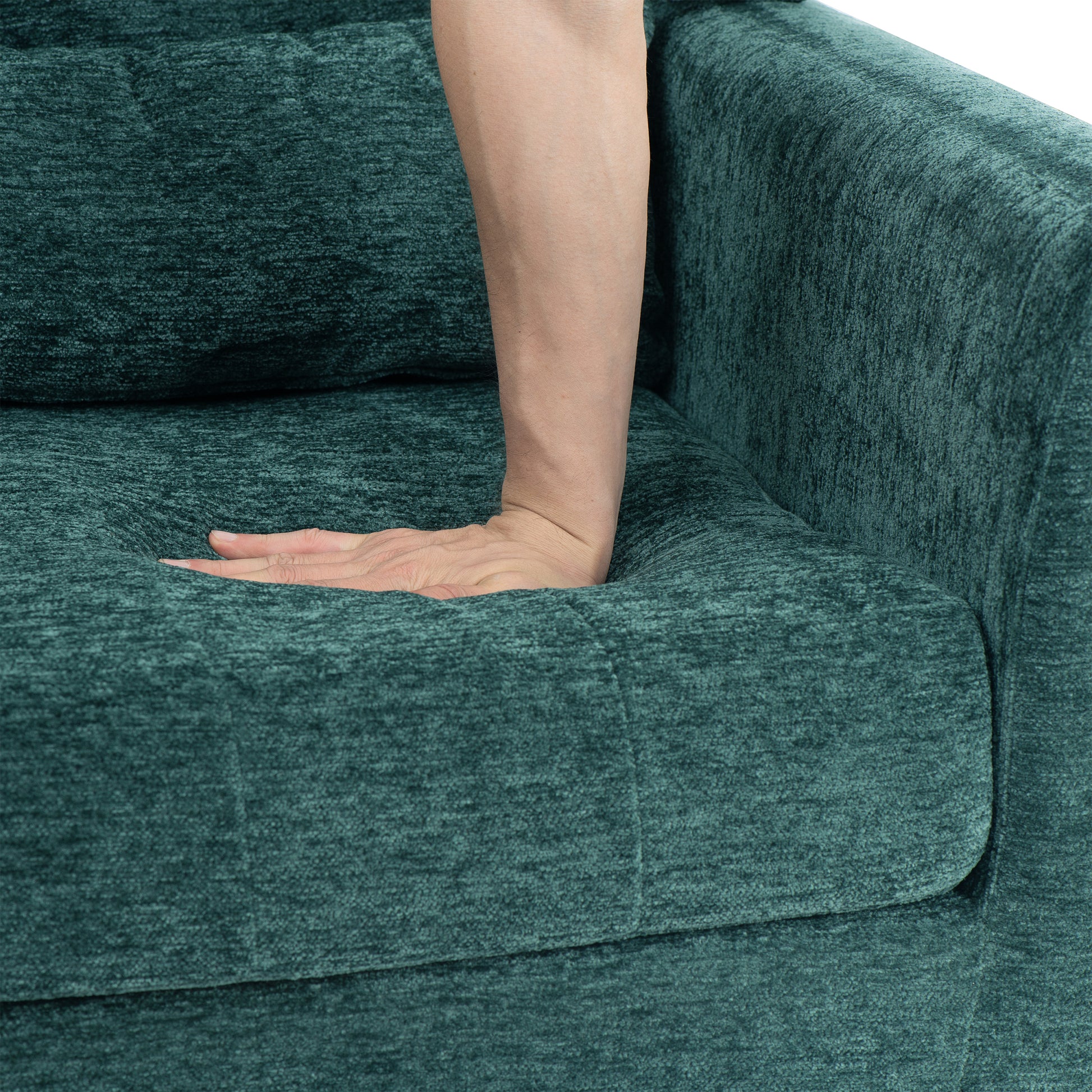 Modern Accent Chair,Chenille Arm Chairs For Living Room,Upholstered Mordern Armchair,Comfy Soft Padded Lounge Chair In Small Space, Bedroom, W Pillow, Solid Wood Leg Blackish Green Blackish Green Light Brown Primary Living Space Modern Rubberwood Foam