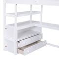 Twin Size Loft Bed With Desk And Shelves, Two Built In Drawers, Storage Staircase, White White Pine