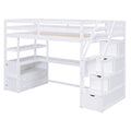 Twin Size Loft Bed With Desk And Shelves, Two Built In Drawers, Storage Staircase, White White Pine