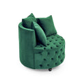 Velvet Upholstered Swivel Chair For Living Room, With Button Tufted Design And Movable Wheels, Including 3 Pillows, Green Green Foam