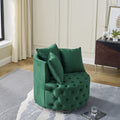 Velvet Upholstered Swivel Chair For Living Room, With Button Tufted Design And Movable Wheels, Including 3 Pillows, Green Green Foam