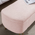 Pink Storage Ottoman Bench For End Of Bed Gold Legs, Modern Grey Faux Fur Entryway Bench Upholstered Padded With Storage For Living Room Bedroom Pink Faux Fur