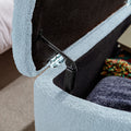 Blue Storage Ottoman Bench For End Of Bed Gold Legs, Modern Grey Faux Fur Entryway Bench Upholstered Padded With Storage For Living Room Bedroom Blue Faux Fur