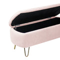 Pink Storage Ottoman Bench For End Of Bed Gold Legs, Modern Grey Faux Fur Entryway Bench Upholstered Padded With Storage For Living Room Bedroom Pink Faux Fur