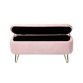 Pink Storage Ottoman Bench For End Of Bed Gold Legs, Modern Grey Faux Fur Entryway Bench Upholstered Padded With Storage For Living Room Bedroom Pink Faux Fur