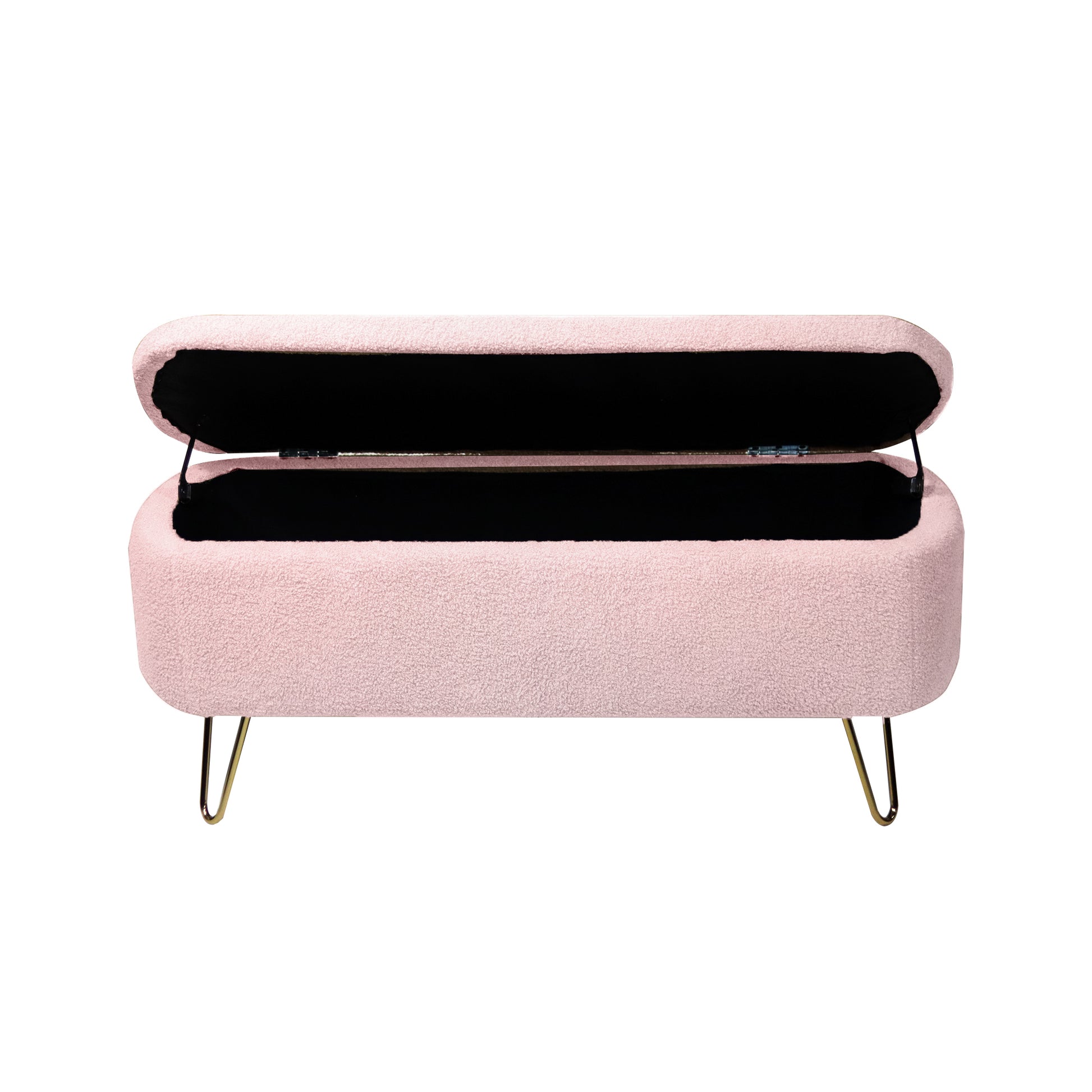 Pink Storage Ottoman Bench For End Of Bed Gold Legs, Modern Grey Faux Fur Entryway Bench Upholstered Padded With Storage For Living Room Bedroom Pink Faux Fur