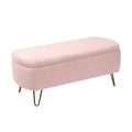 Pink Storage Ottoman Bench For End Of Bed Gold Legs, Modern Grey Faux Fur Entryway Bench Upholstered Padded With Storage For Living Room Bedroom Pink Faux Fur