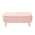 Pink Storage Ottoman Bench For End Of Bed Gold Legs, Modern Grey Faux Fur Entryway Bench Upholstered Padded With Storage For Living Room Bedroom Pink Faux Fur