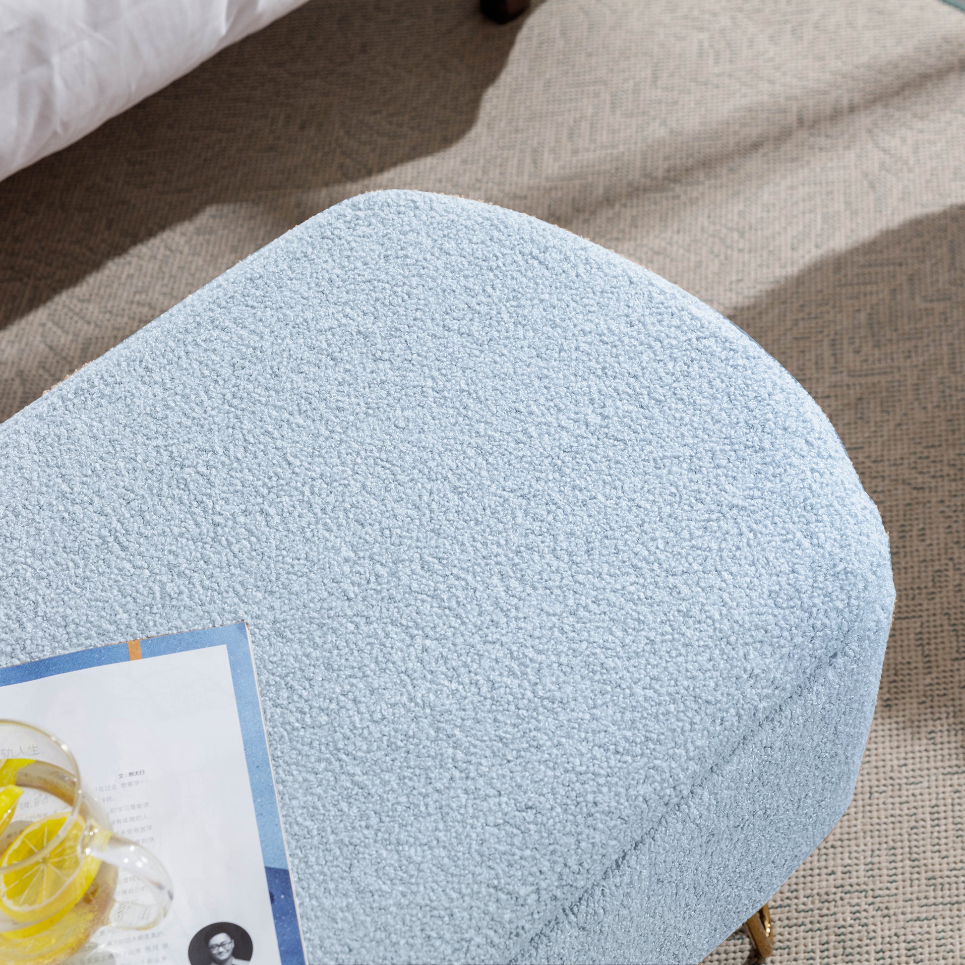 Blue Storage Ottoman Bench For End Of Bed Gold Legs, Modern Grey Faux Fur Entryway Bench Upholstered Padded With Storage For Living Room Bedroom Blue Faux Fur