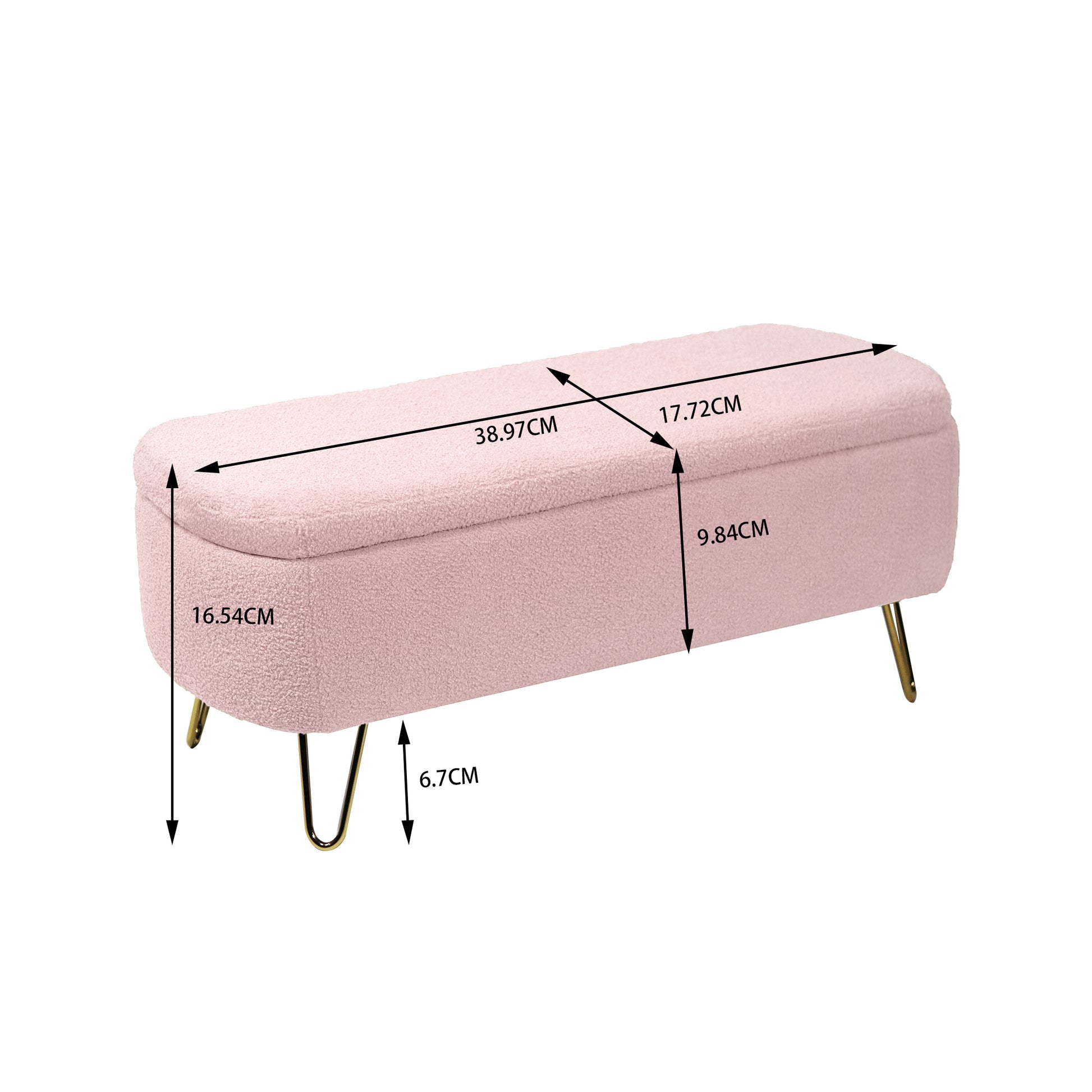 Pink Storage Ottoman Bench For End Of Bed Gold Legs, Modern Grey Faux Fur Entryway Bench Upholstered Padded With Storage For Living Room Bedroom Pink Faux Fur