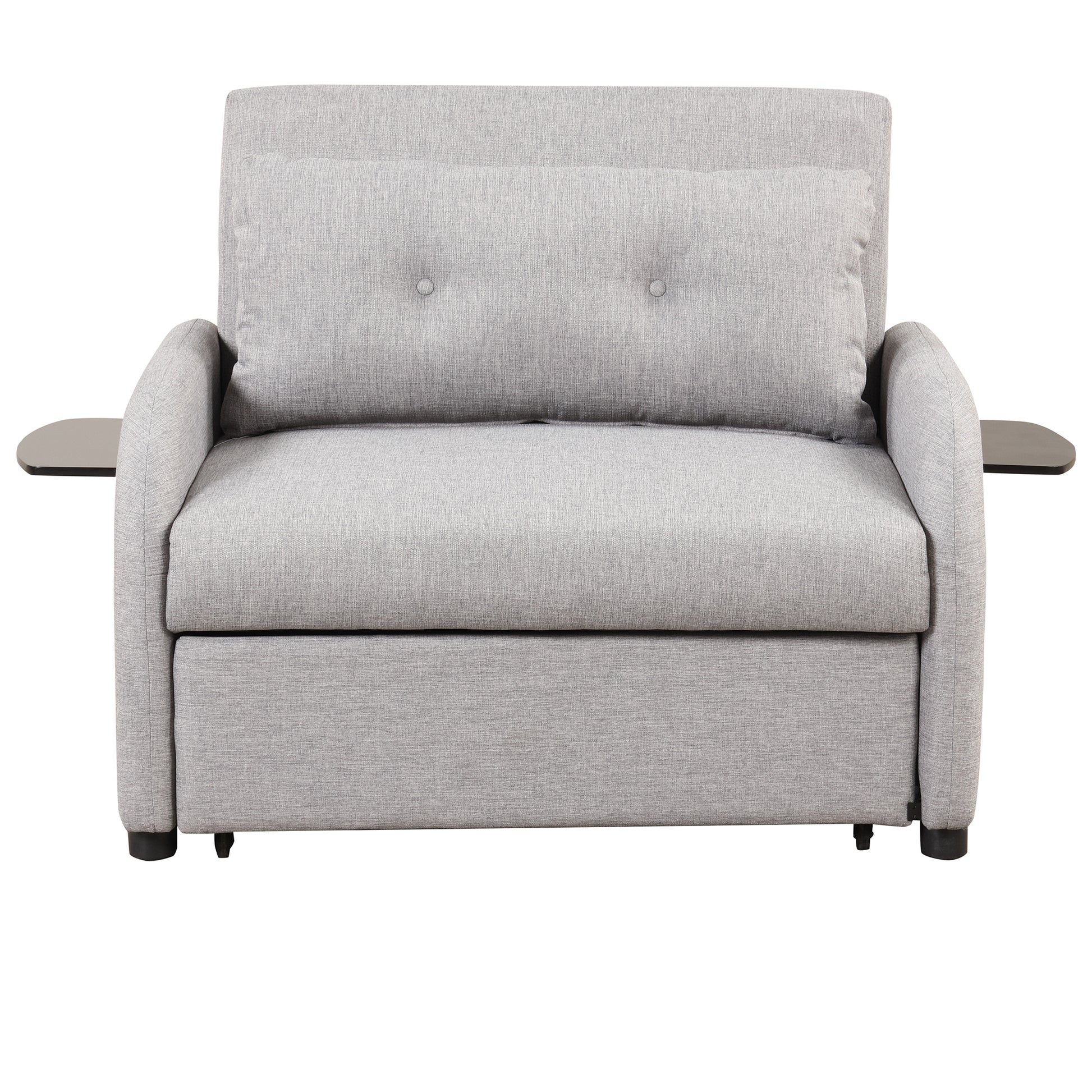 Pull Out Sofa Sleeper 3 In 1 With 2 Wing Table And Usb Charge For Nap Line Fabric For Living Room Recreation Room Grey Gray Foam Linen