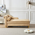 Modern Upholstery Chaise Lounge Chair With Storage Velvet Khaki Khaki Foam Velvet