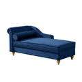 Modern Upholstery Chaise Lounge Chair With Storage Velvet Navy Blue Navy Blue Foam Velvet