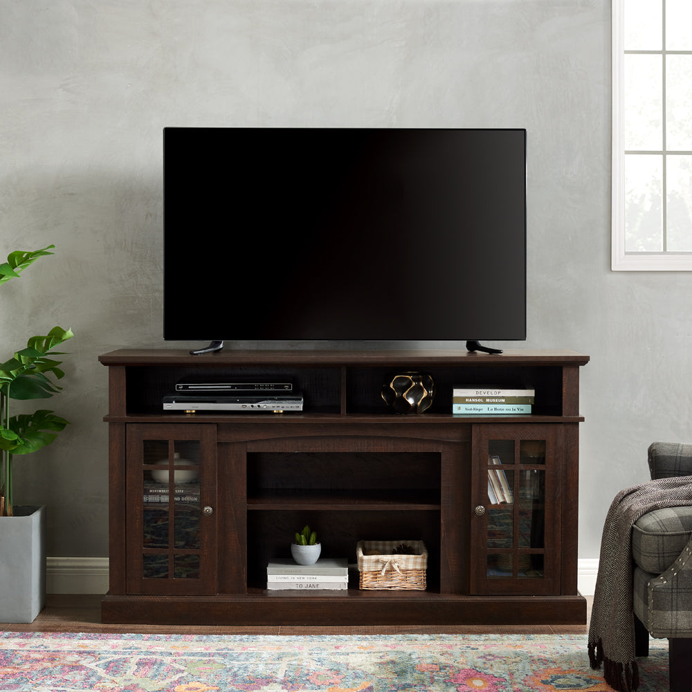 Classic Tv Media Stand Modern Entertainment Console For Tv Up To 65" With Open And Closed Storage Space, Espresso, 58.25"W*15.75"D*32"H Espresso 65 Inches 60 69 Inches American Traditional 65 Inches Mdf