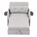 Pull Out Sofa Sleeper 3 In 1 With 2 Wing Table And Usb Charge For Nap Line Fabric For Living Room Recreation Room Grey Gray Foam Linen