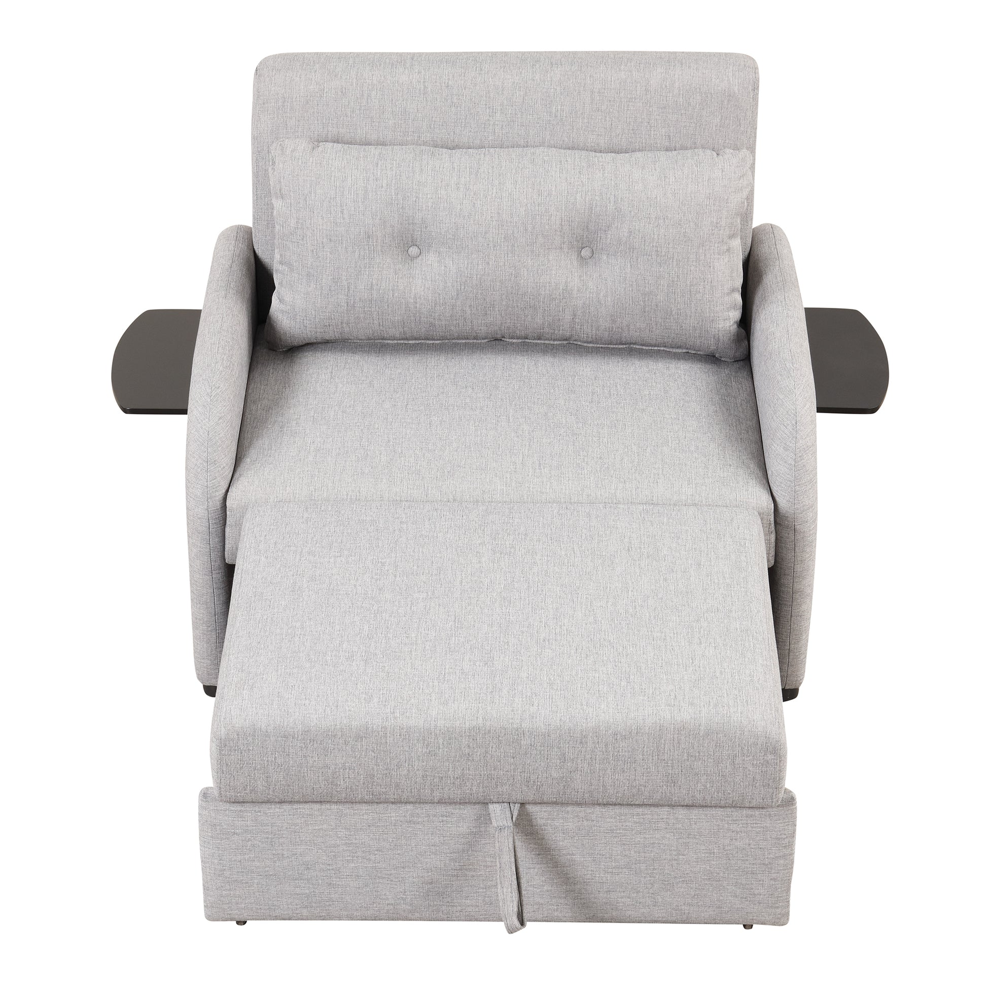Pull Out Sofa Sleeper 3 In 1 With 2 Wing Table And Usb Charge For Nap Line Fabric For Living Room Recreation Room Grey Gray Foam Linen