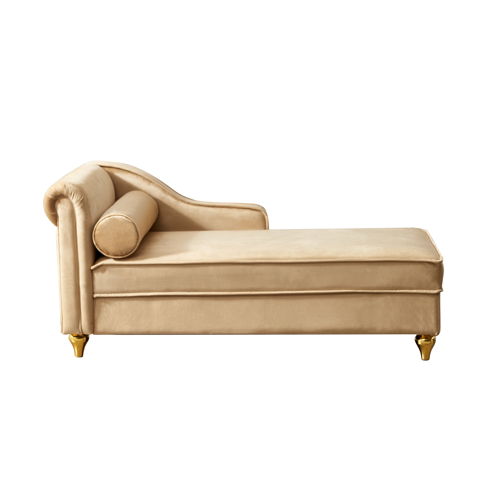 Modern Upholstery Chaise Lounge Chair With Storage Velvet Khaki Khaki Foam Velvet