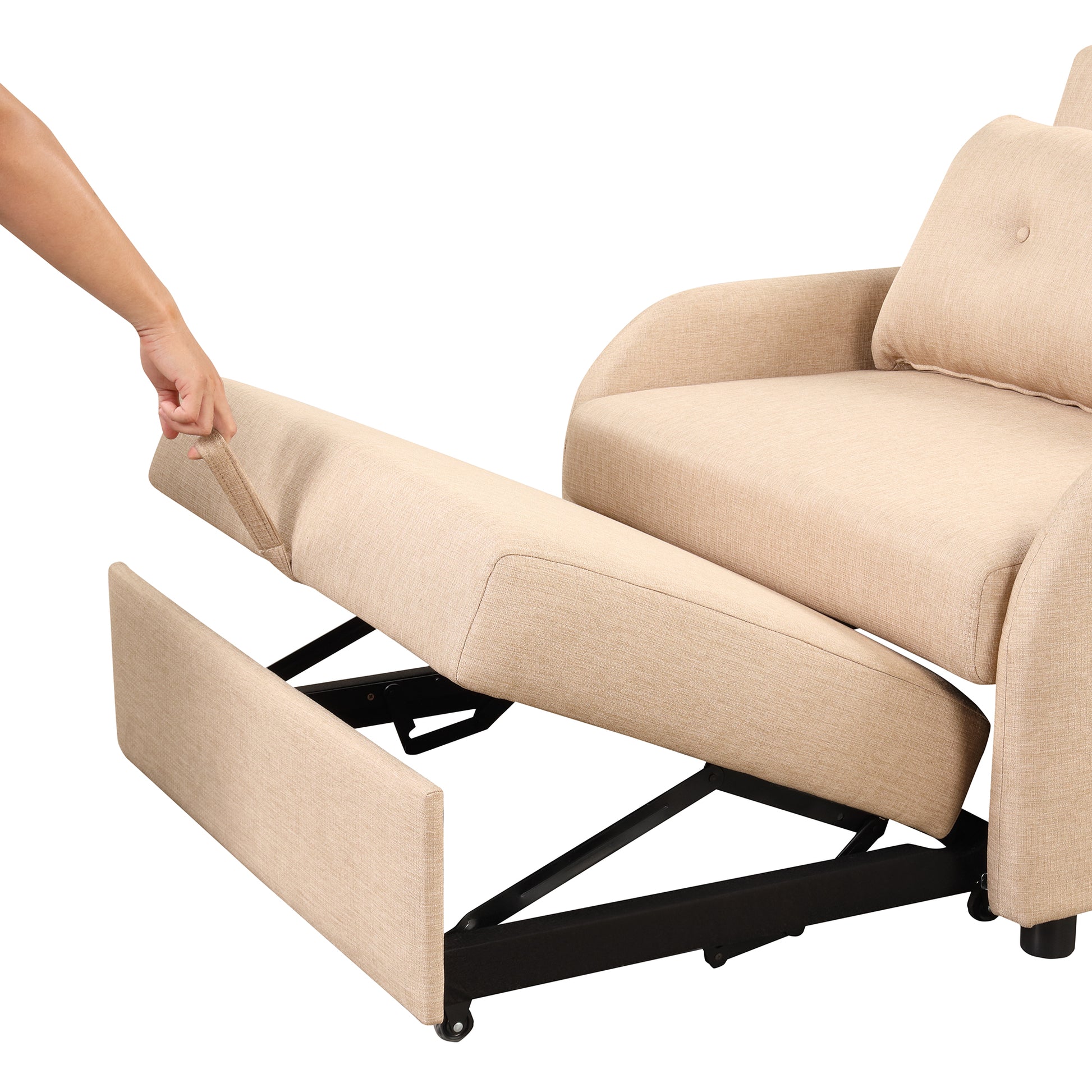 Pull Out Sofa Sleeper 3 In 1 With 2 Wing Table And Usb Charge For Nap Line Fabric For Living Room Recreation Room Beige Beige Foam Linen