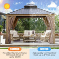 12*12Ft Patic Gazebo,Alu Gazebo With Steel Canopy,Outdoor Permanent Hardtop Gazebo Canopy For Patio, Garden, Backyard Bronze Steel