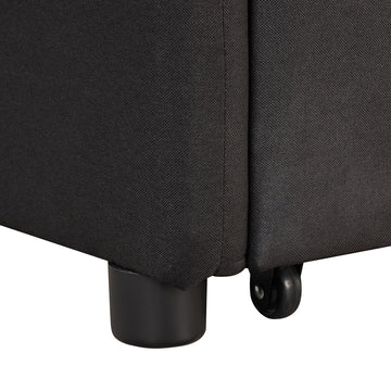Pull Out Sofa Sleeper 3 In 1 With 2 Wing Table And Usb Charge For Nap Line Fabric For Living Room Recreation Room Black Black Foam Linen