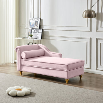 Modern Upholstery Chaise Lounge Chair With Storage Velvet Pink Pink Foam Velvet